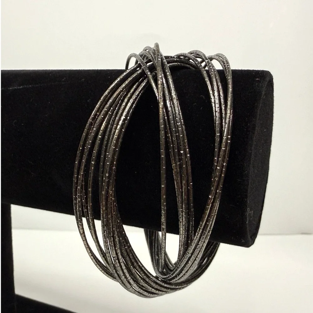 Multi Link Gunmetal Bangle Bracelet Stackable Textured Wire Fashion Jewelry 7.5